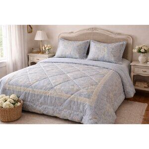 Laura Ashley Home Queen Comforter Set Blue Paisley Floral 3pc Cotton Bedding USA